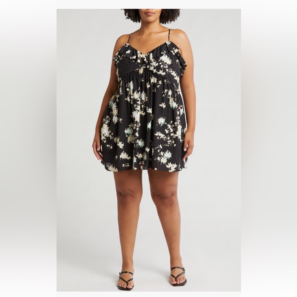 NWT Joie Lilli Caviar Black Floral Mini Dress Size 1X